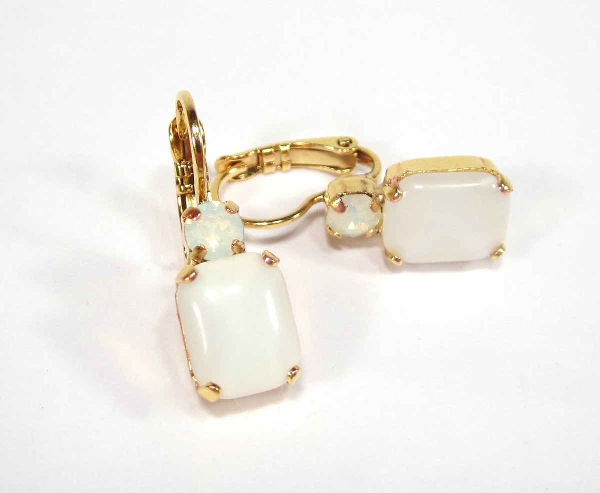 Gouden witte oorbellen handgemaakt glas jaren 60