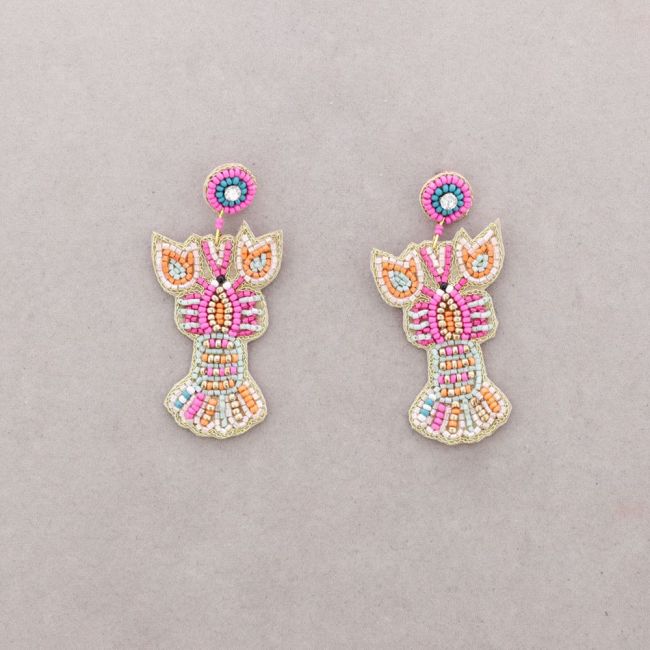 Oorbellen kreeft roze oranje
